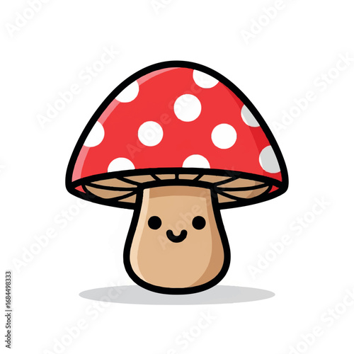 Cute Cartoon Mushroom with Red Cap and White Spots 1.