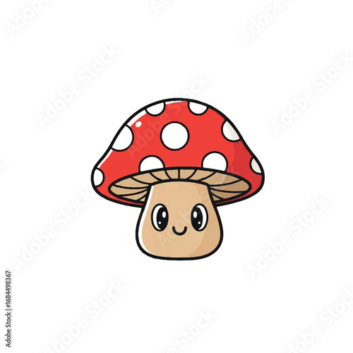 Cute Cartoon Mushroom with Red Cap and White Spots.