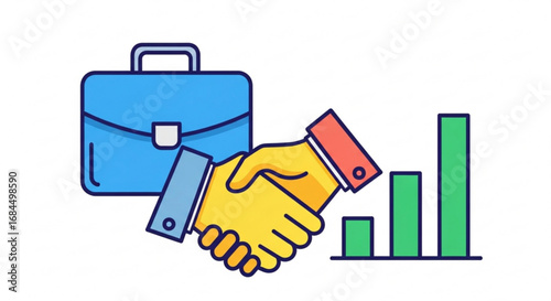Business deal handshake agreement partnership success growth briefcase graph illustration