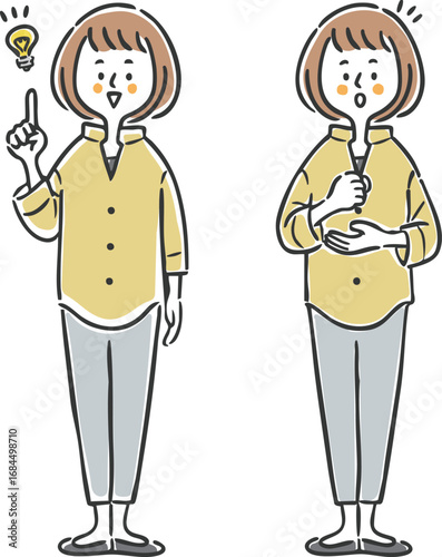納得理解する女性　全身　ベクター
