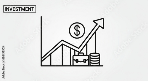 Investment growth chart showing financial success and profit with dollar sign and briefcase icon symbol