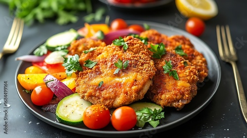 Fried chicken chops with vegetables