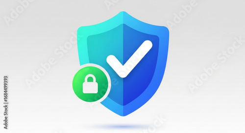 Security shield with checkmark and padlock icon for data protection and antivirus software solutions online 100