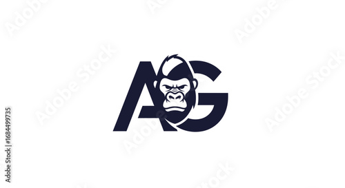 Bold gorilla head incorporated into monogram logo design, a modern and powerful initial symbol