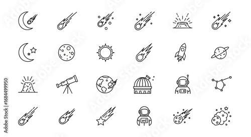 Astronomy Icon Set Collection Minimalistic Line Style Design and Modern Aesthetic