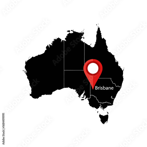 Brisbane's prominence: Australia map highlighting location with a vivid pinpoint marker