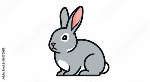 Cute Gray Rabbit with Pink Ears Illustration.