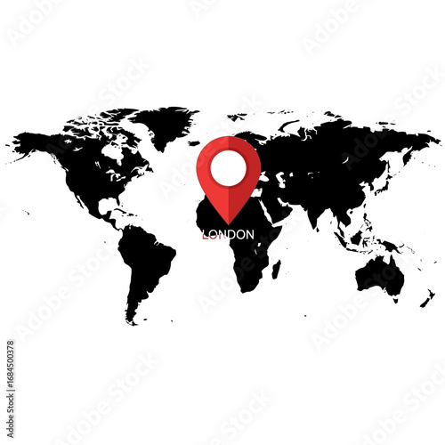 World Map with a Prominent Location Marker Indicating London Destination Globally