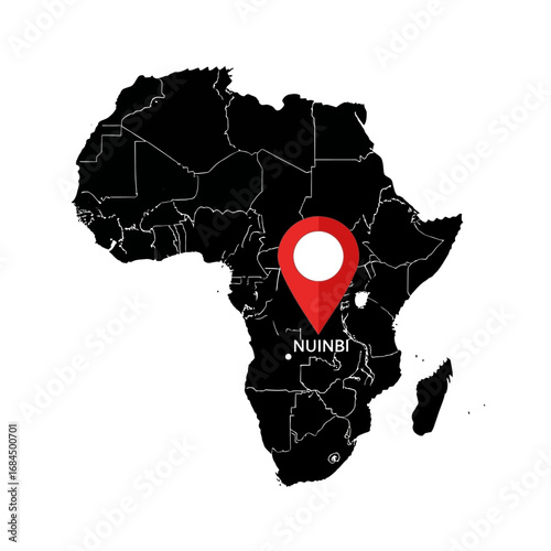 Graphical portrayal of Africa with Nuinbi marked with a pinpoint location icon illustration