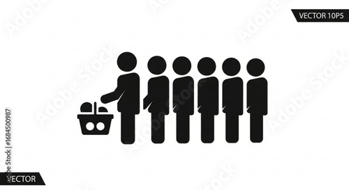 Queue people vector illustration showing line of people waiting in line for service or distribution point