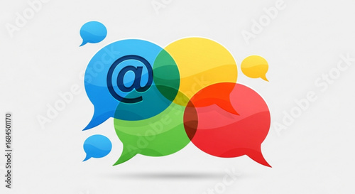 Colorful email marketing communication bubbles for social media engagement and online business promotion strategy