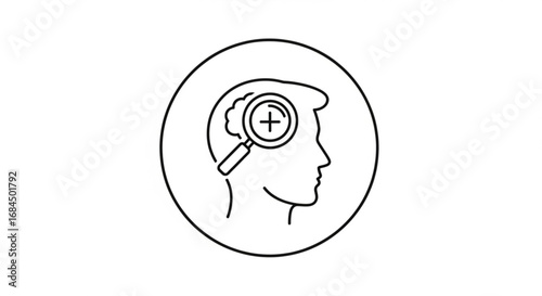 Mental health focus concept with magnifying glass examining brain for psychology and cognitive function