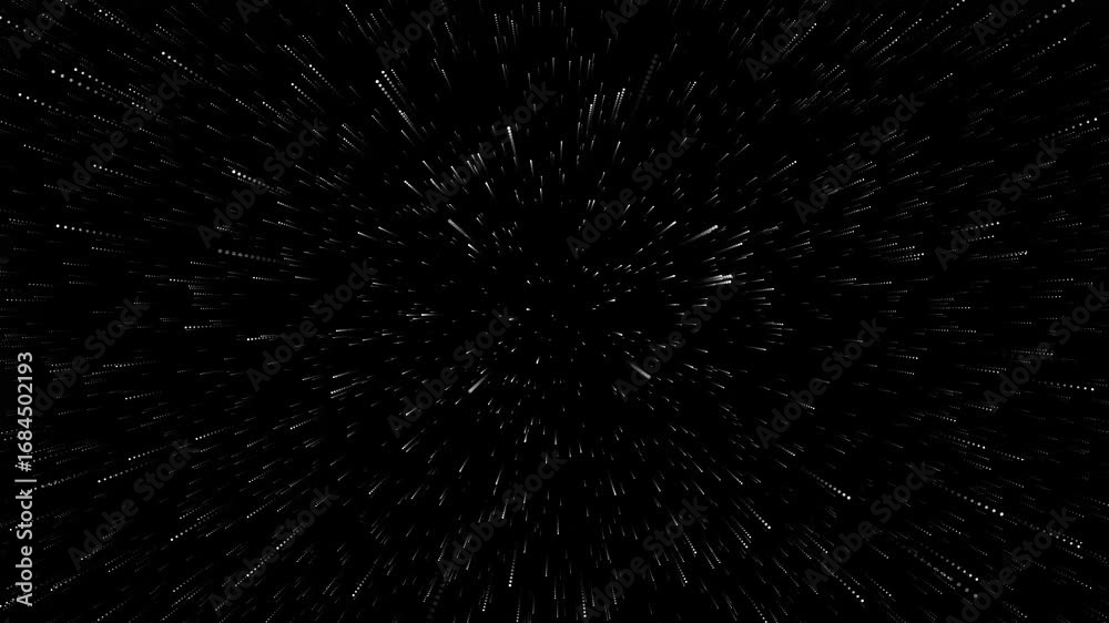 Dynamic star zoom white particle overlay in deep space, fast light speed warp travel background, sci-fi hyperspace tunnel effect, abstract cosmic motion visual for VFX and video editing