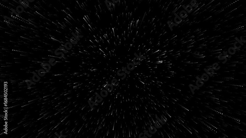 Dynamic star zoom white particle overlay in deep space, fast light speed warp travel background, sci-fi hyperspace tunnel effect, abstract cosmic motion visual for VFX and video editing