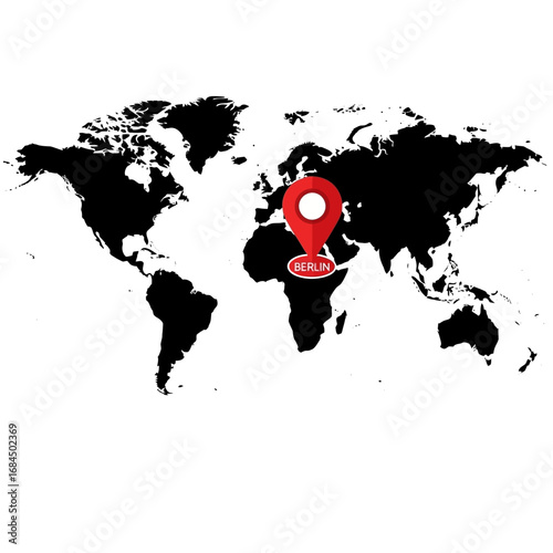 World map illustration pinpointing Berlin, showcasing global location and modern design in clean