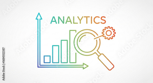 Data analysis and analytics business intelligence with magnifying glass and graph chart for seo strategy
