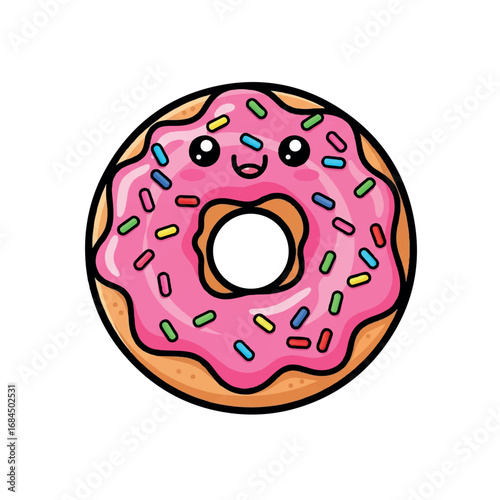 Cute Pink Donut with Sprinkles Cartoon Illustration 1.