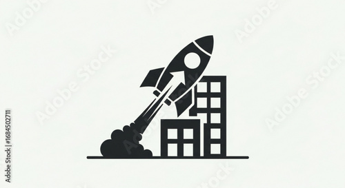 Rocket launch startup business concept vector illustration for growth success and innovation company icon