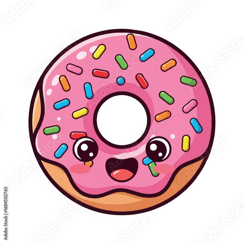Cute Pink Donut with Sprinkles Kawaii Style.