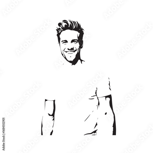 Handsome Man Black and White Illustration Vector Image Male Portrait Fashion Sketch Line Art Design