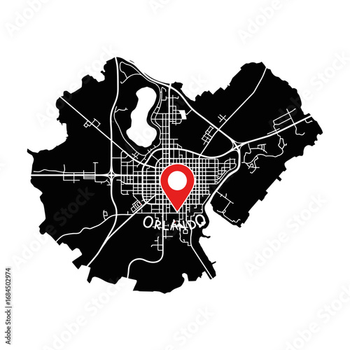 Orlando's unique cartography displaying strategic roadways and significant landmarks with notable
