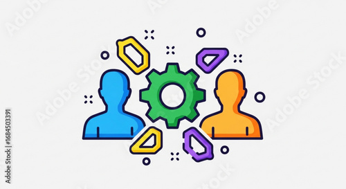 Teamwork collaboration strategy business process management and workflow automation concept vector design
