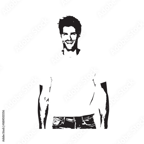Handsome Man Black and White Illustration Vector Image Male Portrait Fashion Sketch Line Art Design