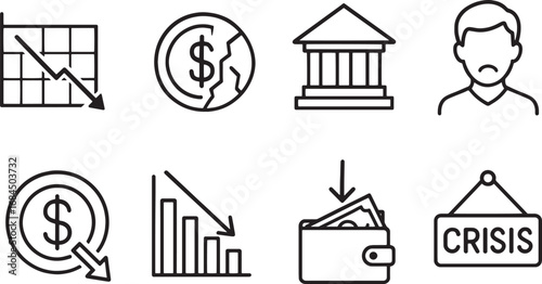 Set of Economic Crisis linear icons