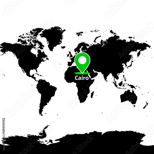 Geographical representation pinpointing Cairo Egypt position on stylized world map vector