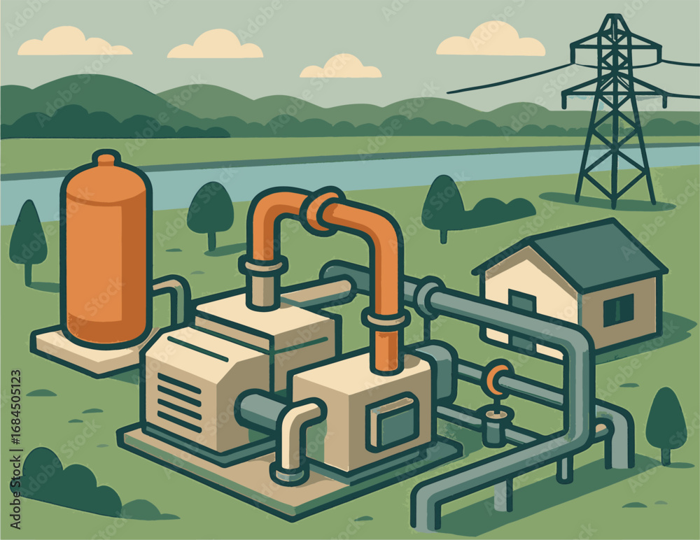 Naklejka premium isometric of Compressor station vector