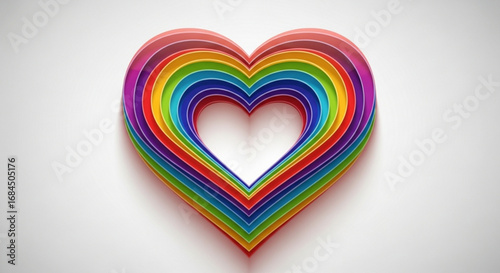 Rainbow heart layered paper art vector for love pride lgbtq valentines day and colorful graphic design projects