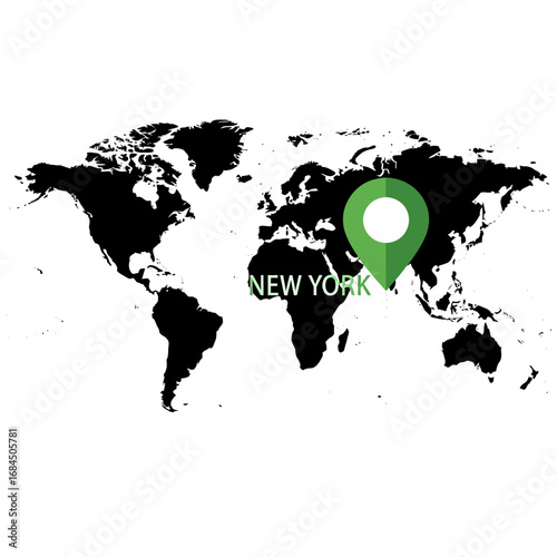 New York location pinpointed on a stylized minimalist world map illustration design