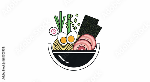 Delicious Japanese Ramen Bowl with Various Toppings 1.