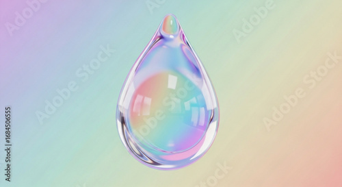 Holographic water drop iridescent liquid clear raindrop with pastel rainbow background for design asset