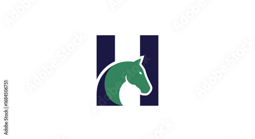 Equine Initial: A stylized letter 'H' featuring a horse head silhouette in emerald green and navy