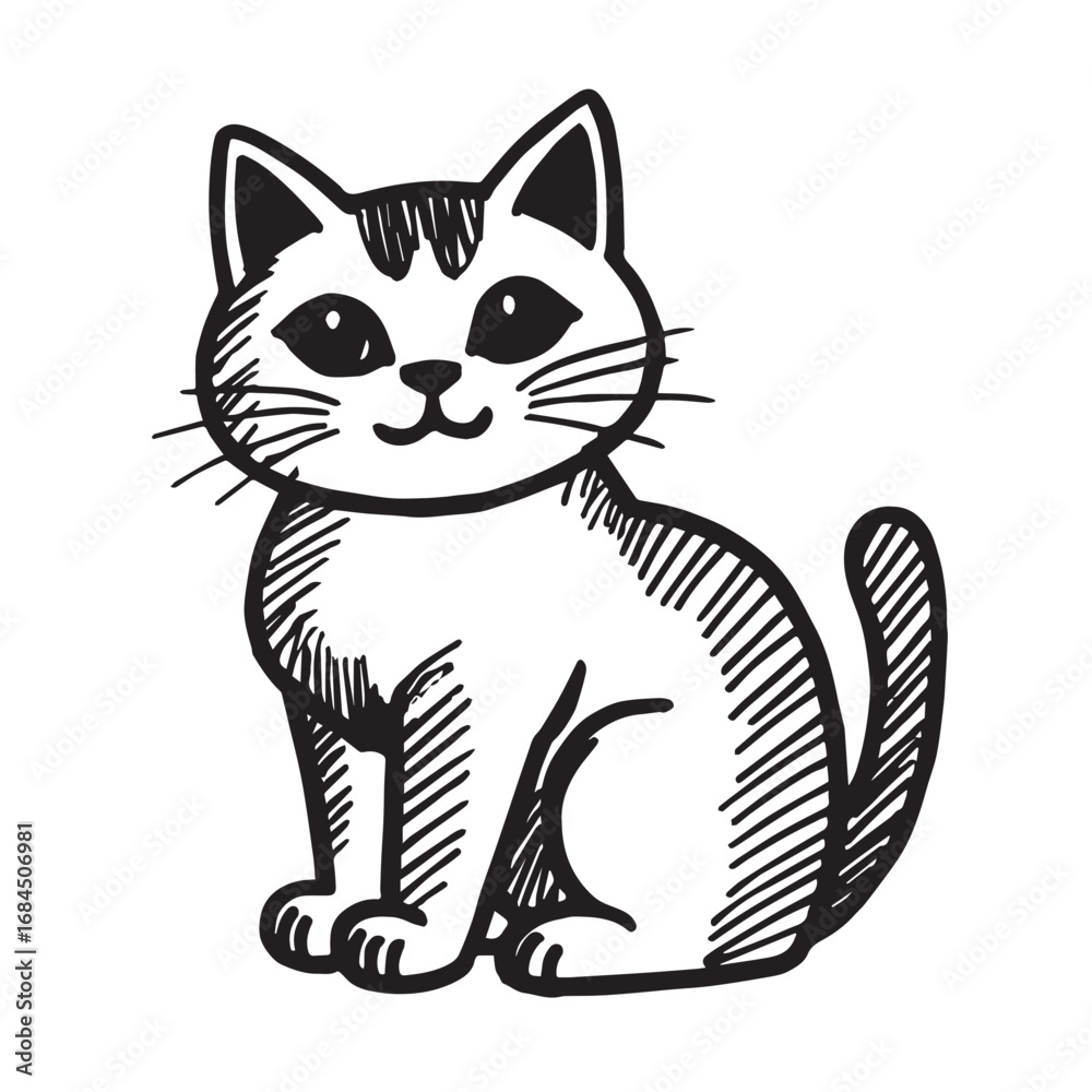Obraz premium Cat Doodle Black and White Illustration Vector Image Cute Kitten Sketch Line Art Drawing Silhouette