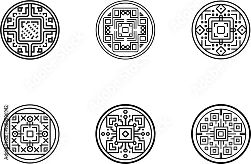 set of QR code line icons