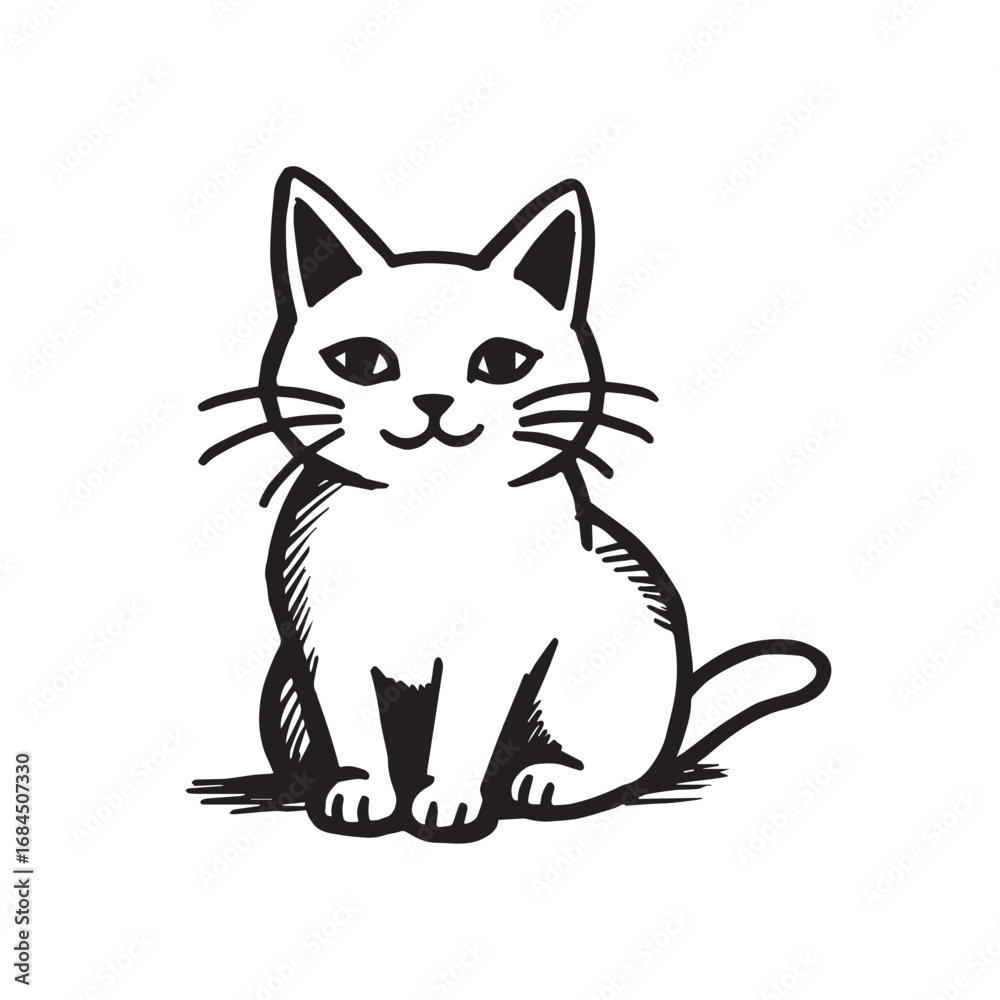 Obraz premium Cat Doodle Black and White Illustration Vector Image Cute Kitten Sketch Line Art Drawing Silhouette