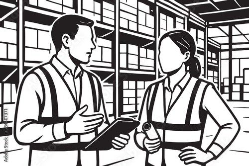 two manager discussing in warehouse