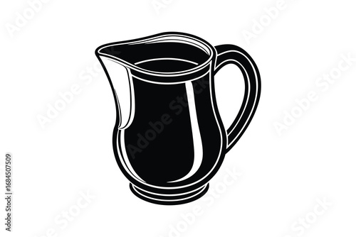 A black silhouette of a classic pitcher with a handle and spout isolated on white background