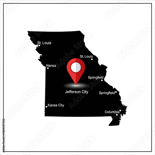 Missouri state geographical visualization with major cities and capital marker