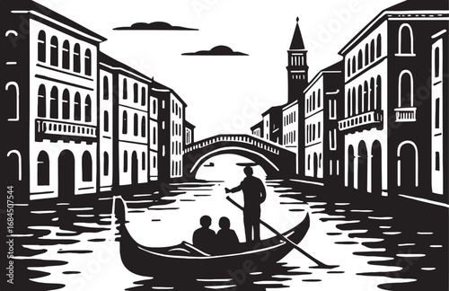 gondola in canal of venetian city