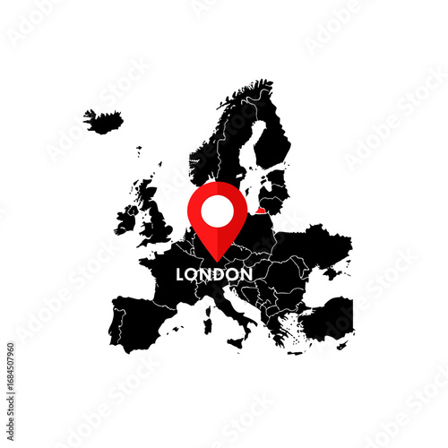 Europe location concept with london marked on a map, business and travel concepts are visualized
