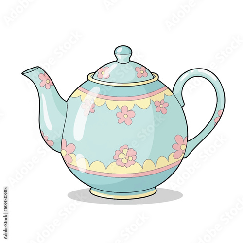 Elegant Blue Teapot with Floral Design.