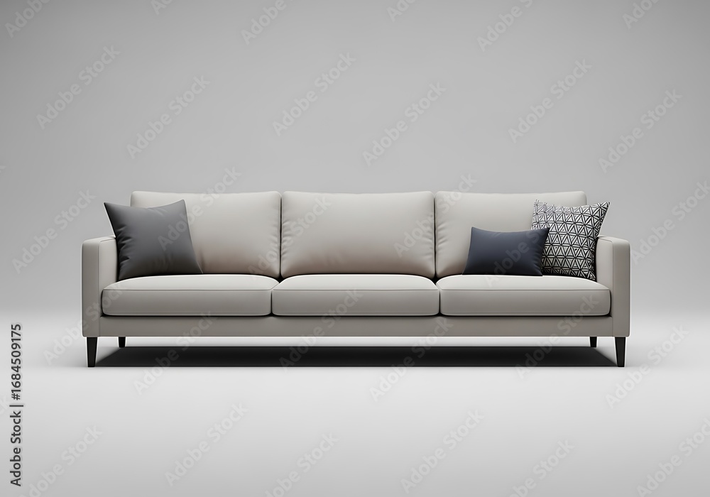 Fototapeta premium Modern Light Beige Sofa with Pillows.