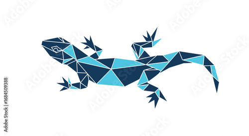 Geometric Lizard Illustration in Blue Tones, A Modern polygonal design, perfect for branding,