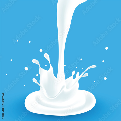 The pouring of milk creates splashes, small waves of milk