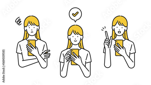イラスト素材：スマホを使う女性のイラストセット