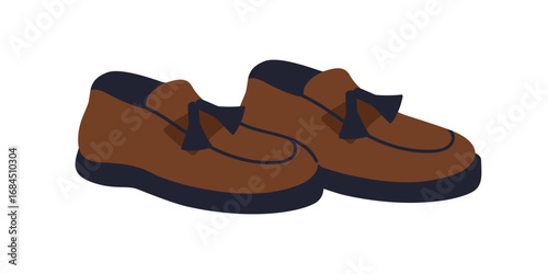 Loafer shoes with tassels. Modern trendy style footwear, elegant design for smart casual urban outfit. Fashion stylish autumn foot wear pair. Flat vector illustration isolated on white background