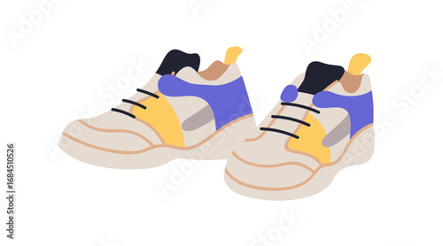 Sneakers pair. Comfortable footwear, casual sport style shoes with laces and ...